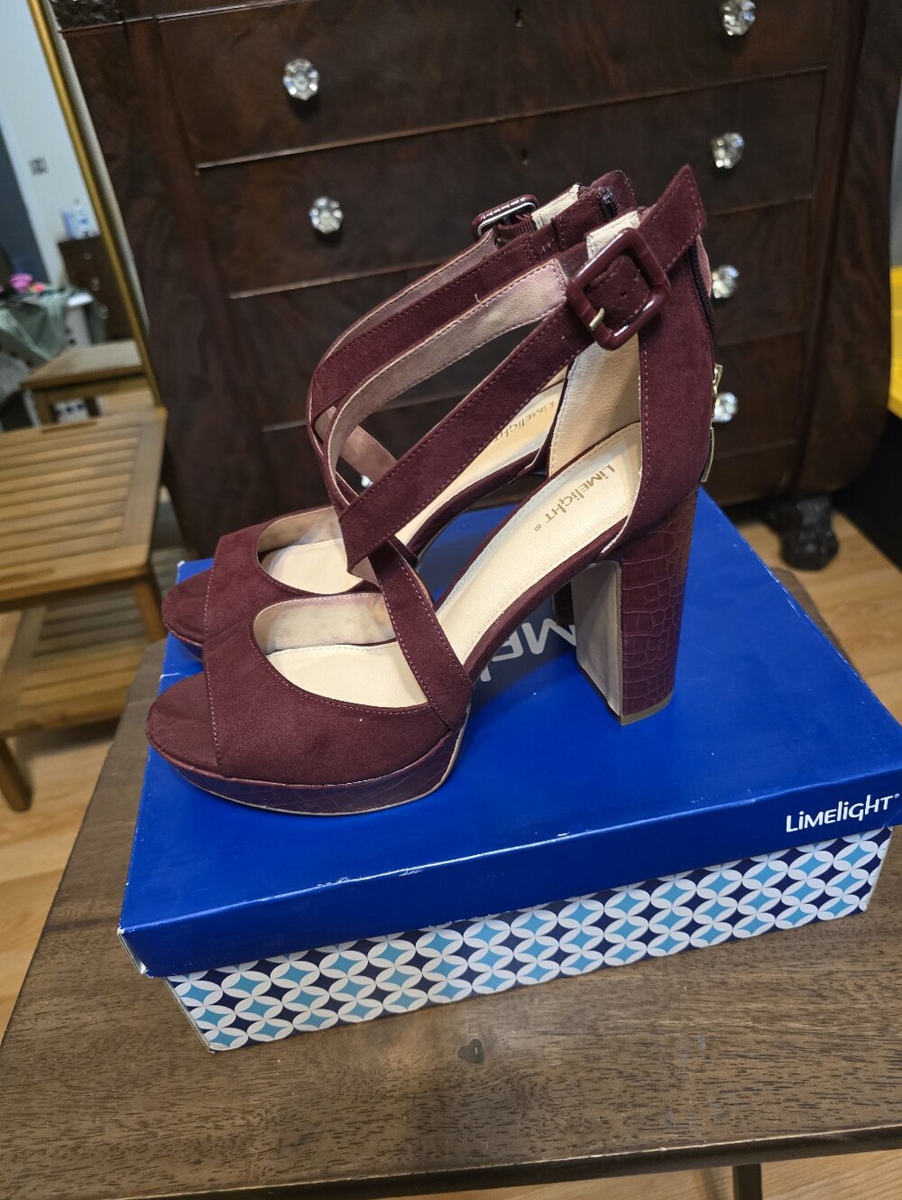 Limelight Women's Wine Suede Strappy Block Heel Sandals